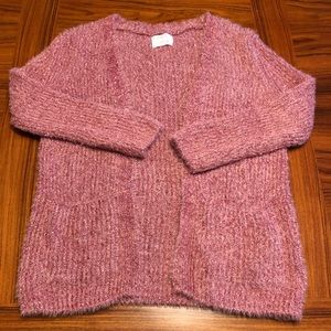 Zara Pink Metallic Fuzzy Long Cardigan